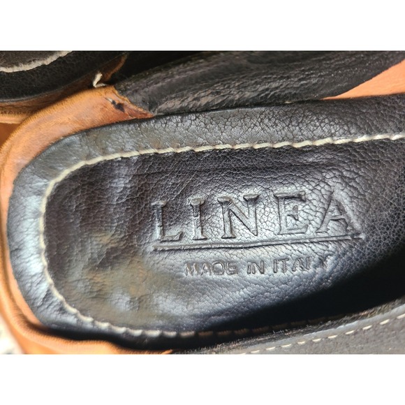 Linea Italian Black Leather EU 39 US 8.5 Square Toe Mules Made Italy Block Heel - Picture 5 of 7